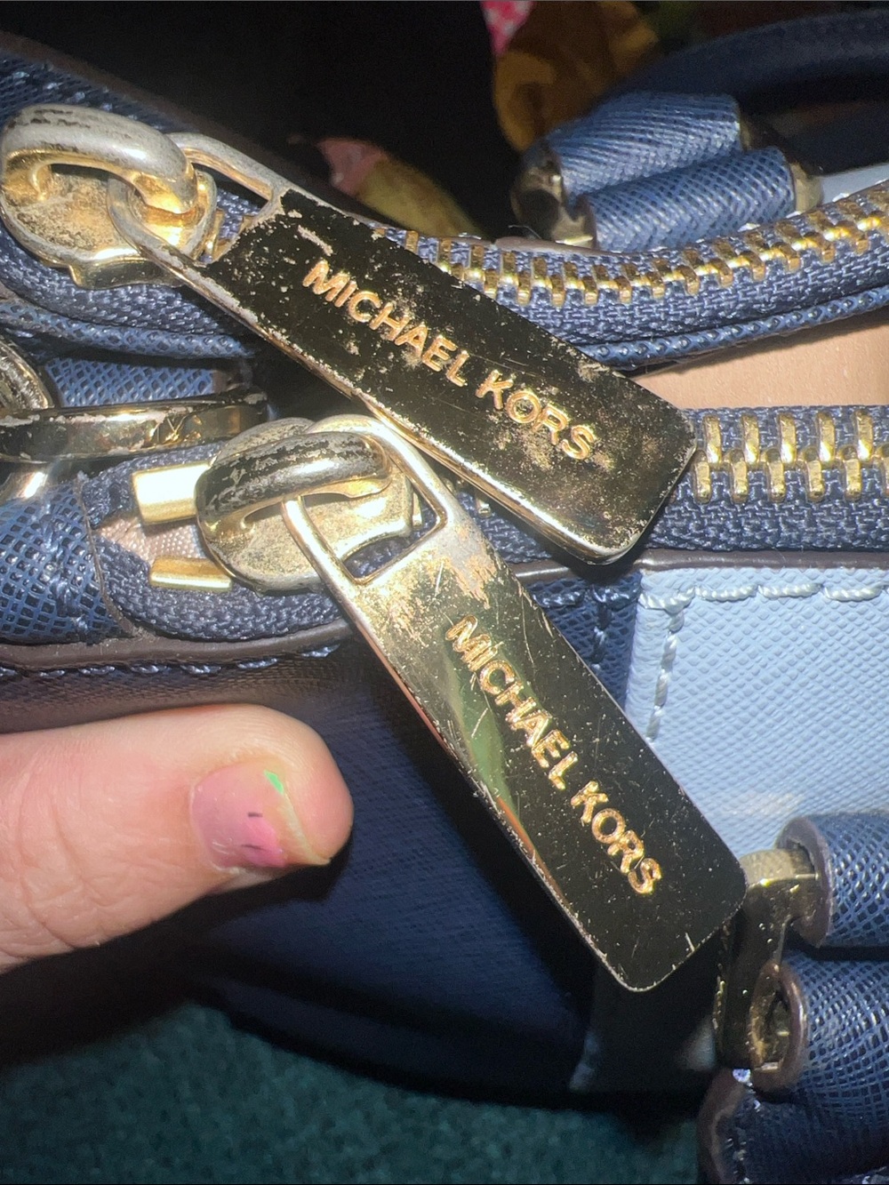 MICHAEL KORS Two-Tone Light Blue and Navy Saffiano Satchel with Gold Hardware - Picture 6 of 6